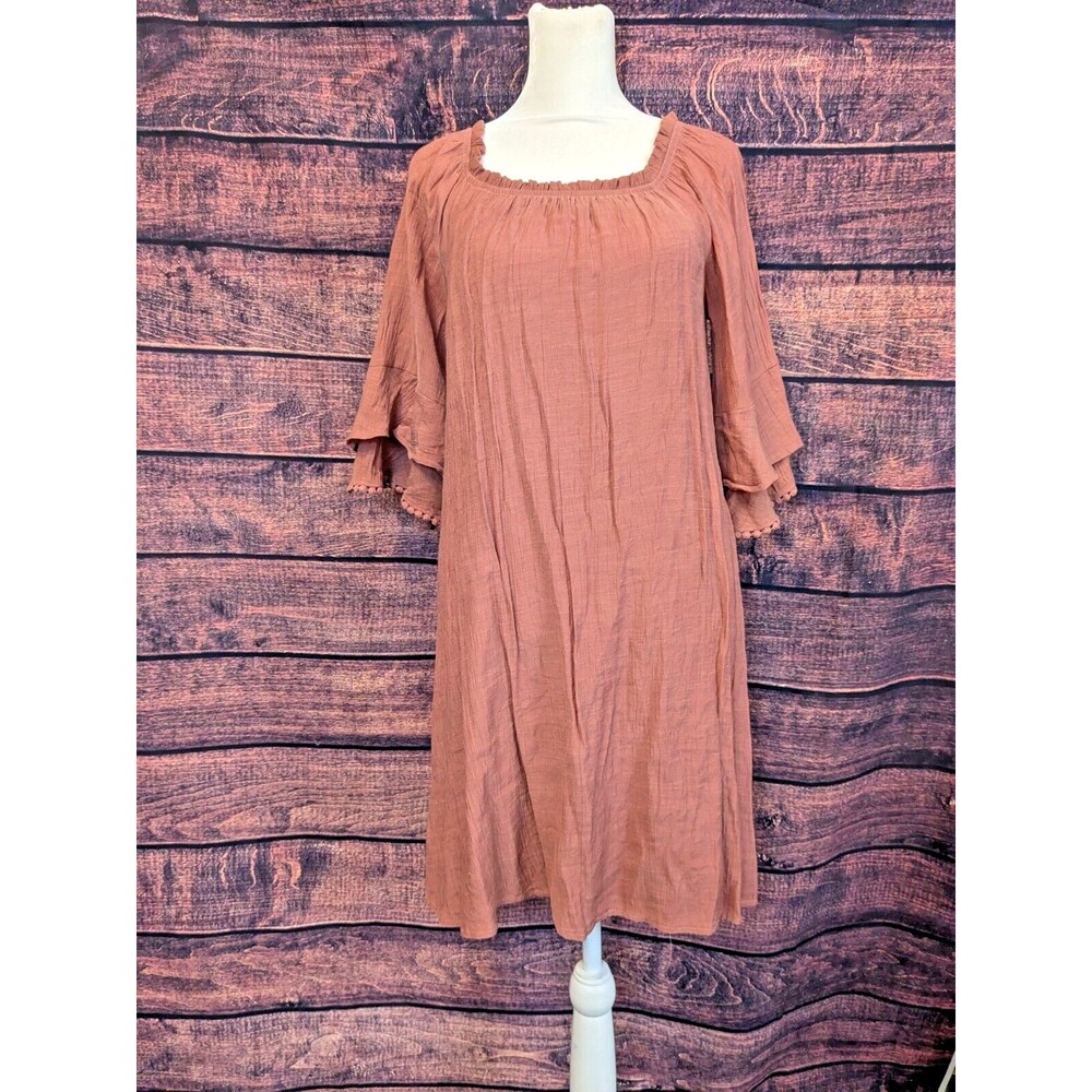 Naif Sheath‎ Bohemian Dress Small Dusty Rose Flowy Ruffles 3/4 Sleeve